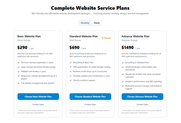 Complete Website Service Plans