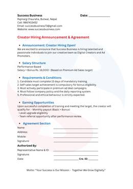 Creator Hiring Announcement & Agreement